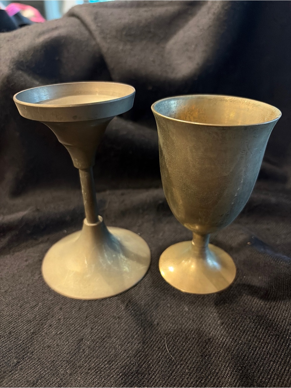 Vintage Brass Decor - Lot of 2 Pedestal Candle Holder and Chalice Goblet